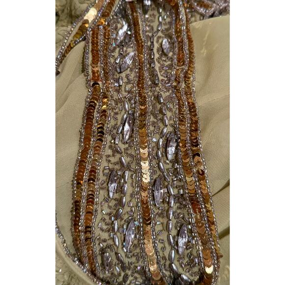 Unique Vintage 1920s Green & Silver Embroidered & Hand Beaded 
Flapper Dress (L) - Picture 8 of 9